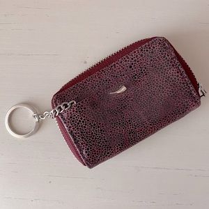 NWOT TUSK genuine leather burgundy pebbled mini wallet / coin pouch